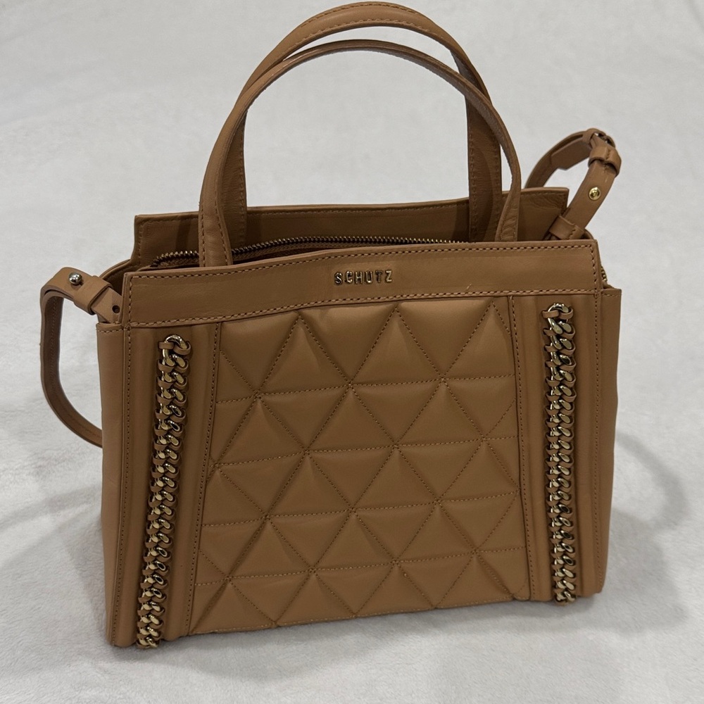 SCHUTZ Camel Quilted Satchel Bag